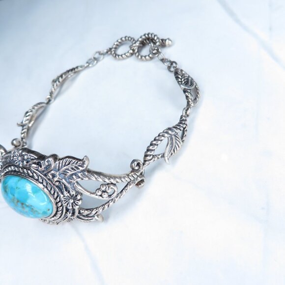 Sterling Silver Ornate Adjustable Turquoise Bracelet - Picture 10 of 11